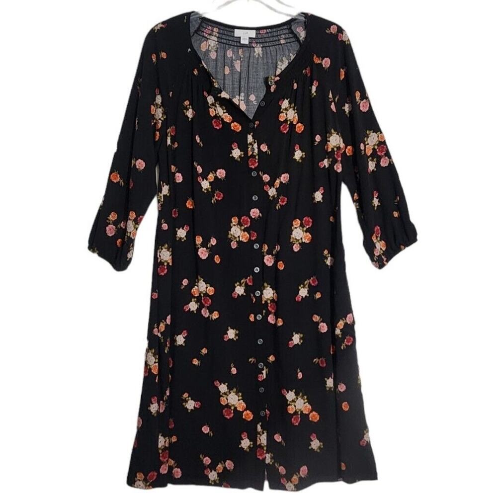 J. JILL Floral Garden Button Front Dress 3/4 Sleeve Small Boho Cottage Romantic